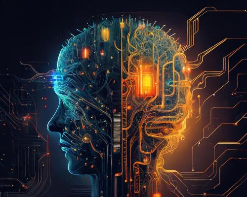 Image of an artificial person's side of their head showing artificial intelligence